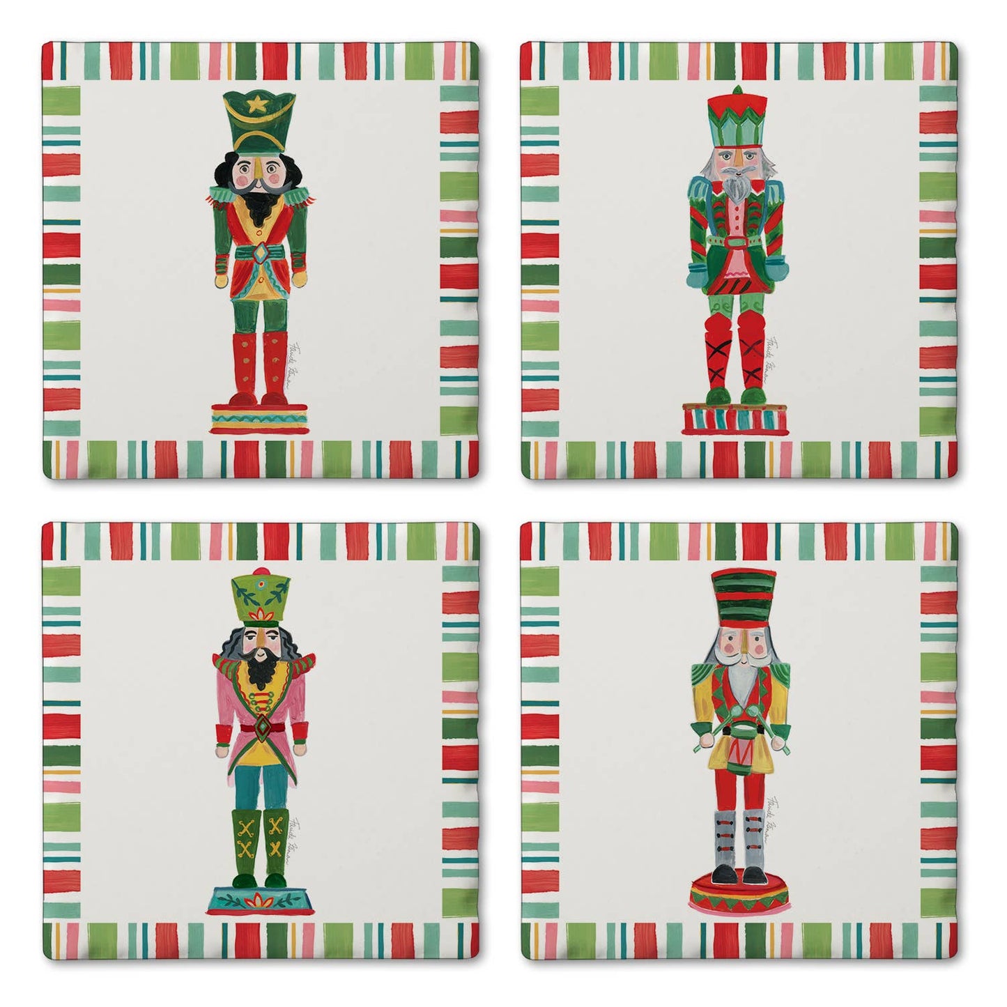 CounterArt/Highland Home/Thirstystone/CoasterStone - "Holiday Nutcrackers" 4 Pack Assorted Image Coaster Set