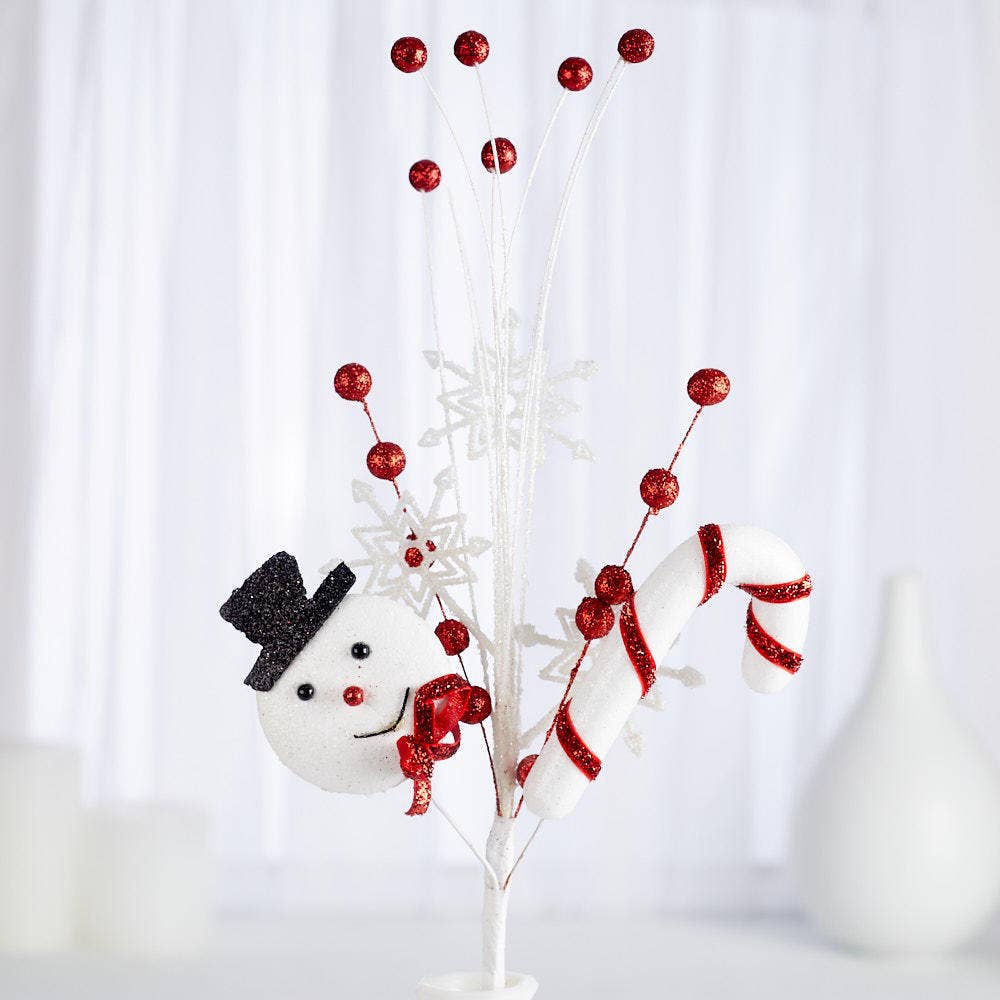 18" Glittery Snowman Snowflake Candy Cane Pick