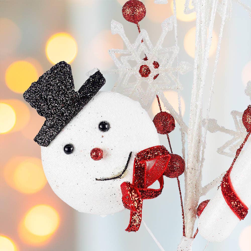 18" Glittery Snowman Snowflake Candy Cane Pick