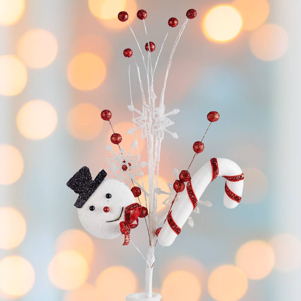 18" Glittery Snowman Snowflake Candy Cane Pick