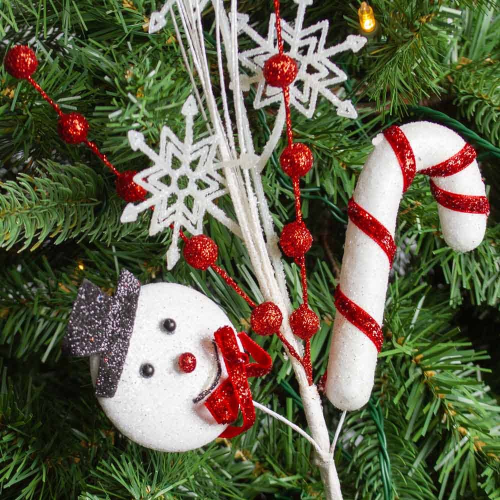 18" Glittery Snowman Snowflake Candy Cane Pick