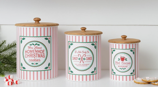 Canisters - Cookies, Candy Canes, Cocoa Set of 3