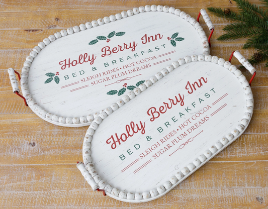 Holly Berry Inn Trays - Oval with Beaded Edge