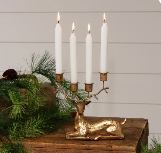 Laying Gold Tone Deer Candle Holder
