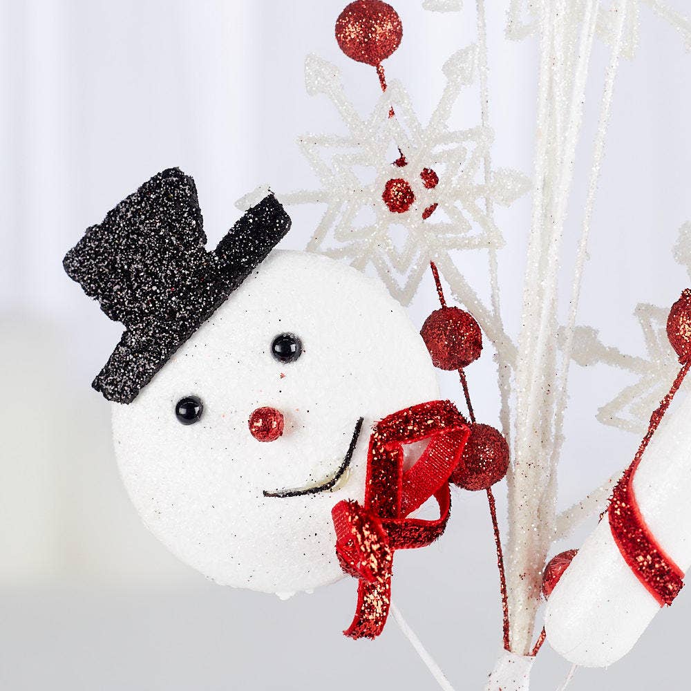 18" Glittery Snowman Snowflake Candy Cane Pick
