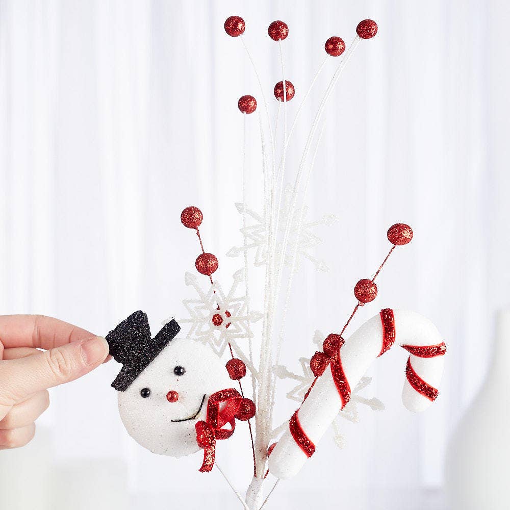 18" Glittery Snowman Snowflake Candy Cane Pick