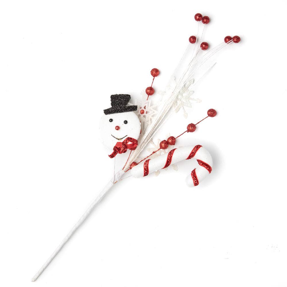 18" Glittery Snowman Snowflake Candy Cane Pick